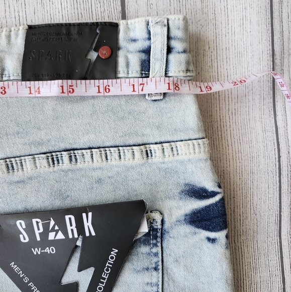 Plus Size Men Light Blue Distressed Denim Biker Shorts - Skinny Fit - Picture 14 of 15